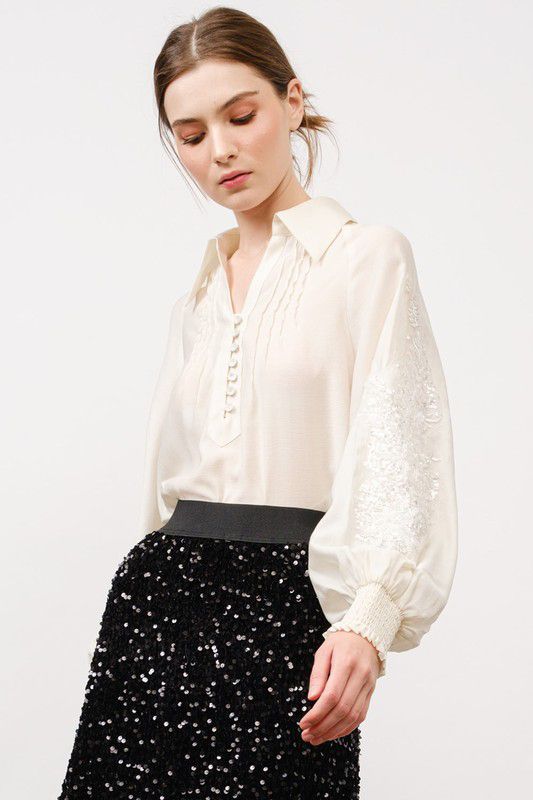 Ivory Embroidered Flowy Blouse