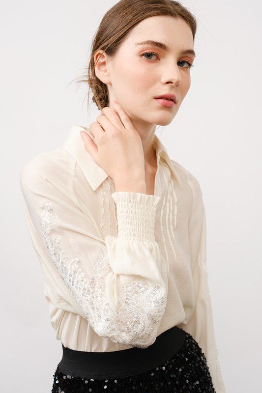 Ivory Embroidered Flowy Blouse