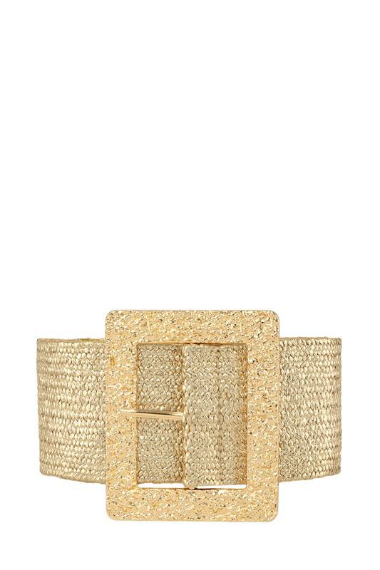 Metal Hammered Square Straw Elastic Belt Gold