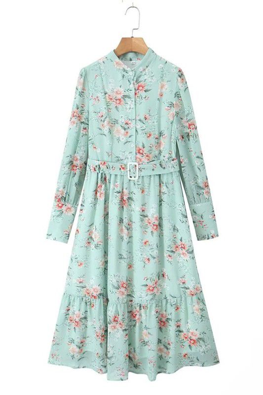 Floral Mint Belted Dress