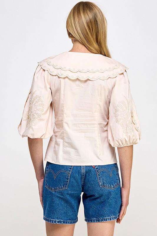 Embroidered Beige Top