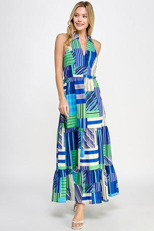 Multicolor V Neck Maxi Dress