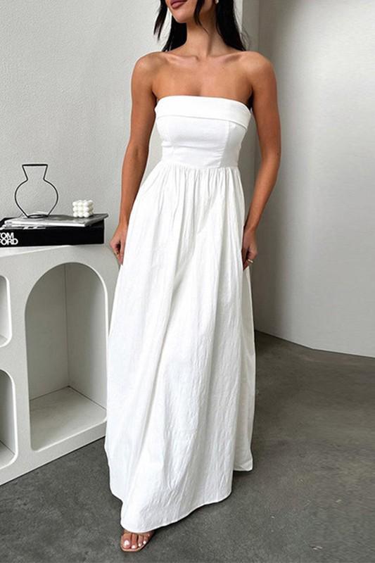 Strapless white maxi dress