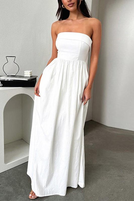 Strapless white maxi dress