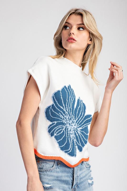 White navy flower top