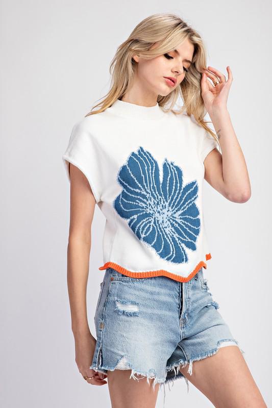 White navy flower top