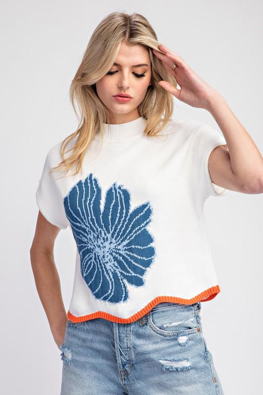 White navy flower top