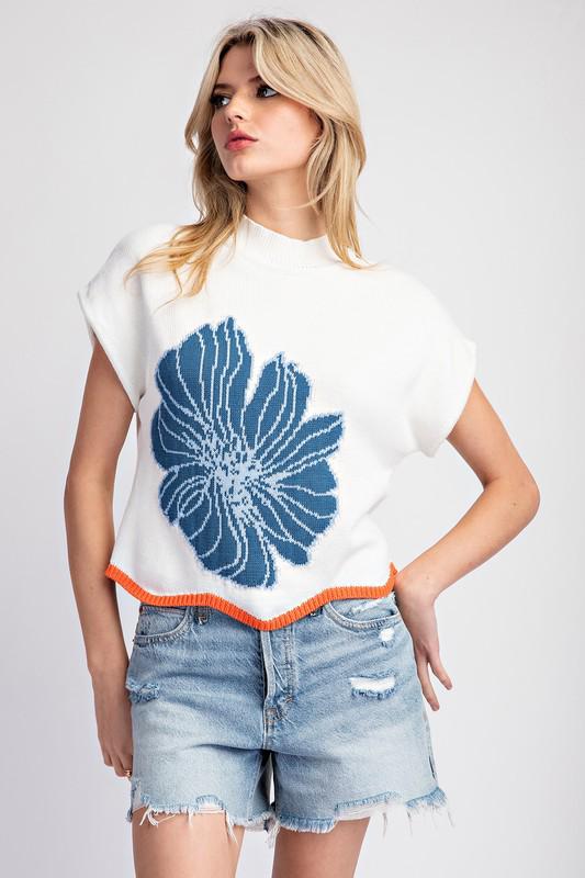 White navy flower top