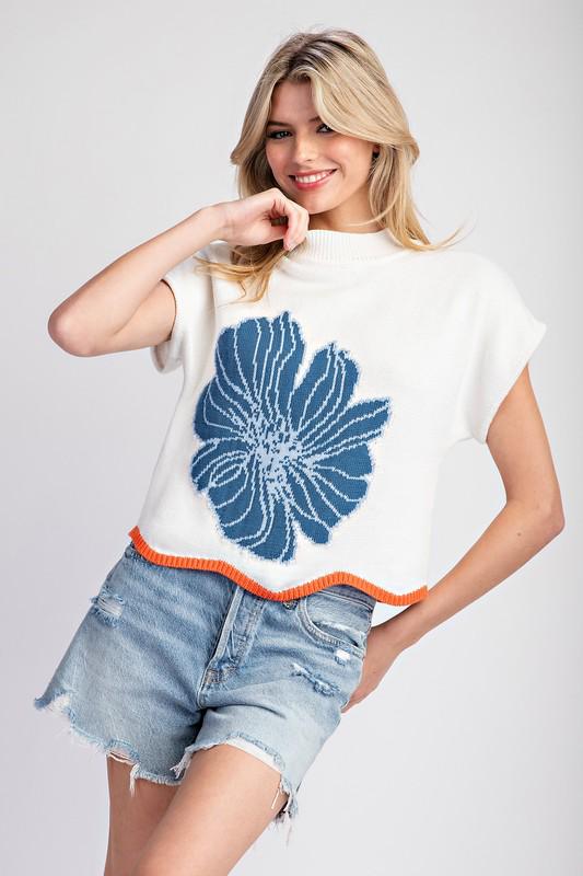 White navy flower top