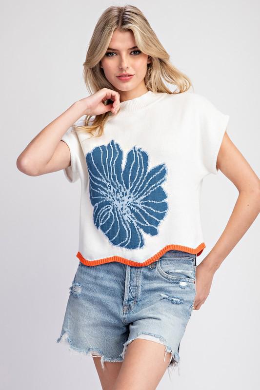 White navy flower top