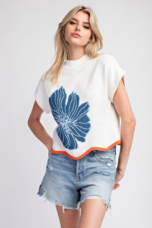 White navy flower top