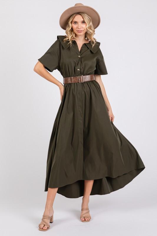 Dark olive b/d high low maxi dress