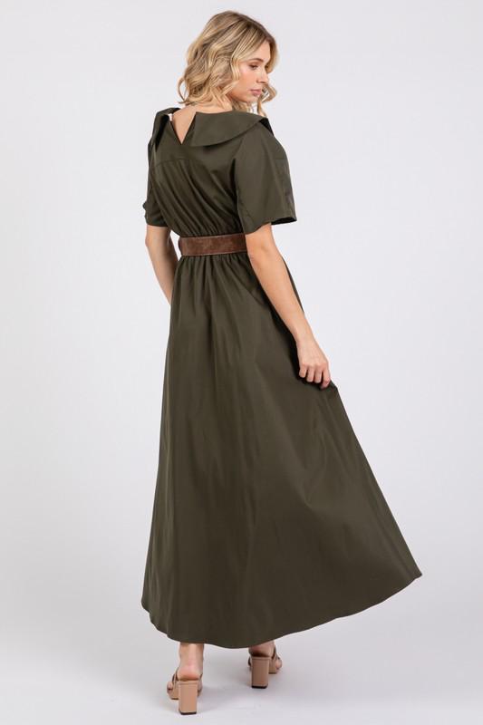 Dark olive b/d high low maxi dress