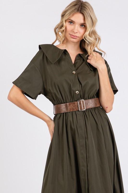 Dark olive b/d high low maxi dress