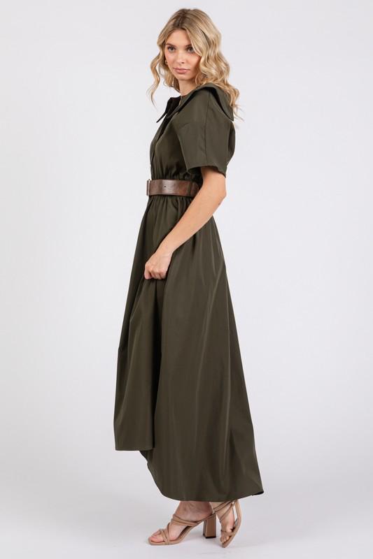 Dark olive b/d high low maxi dress