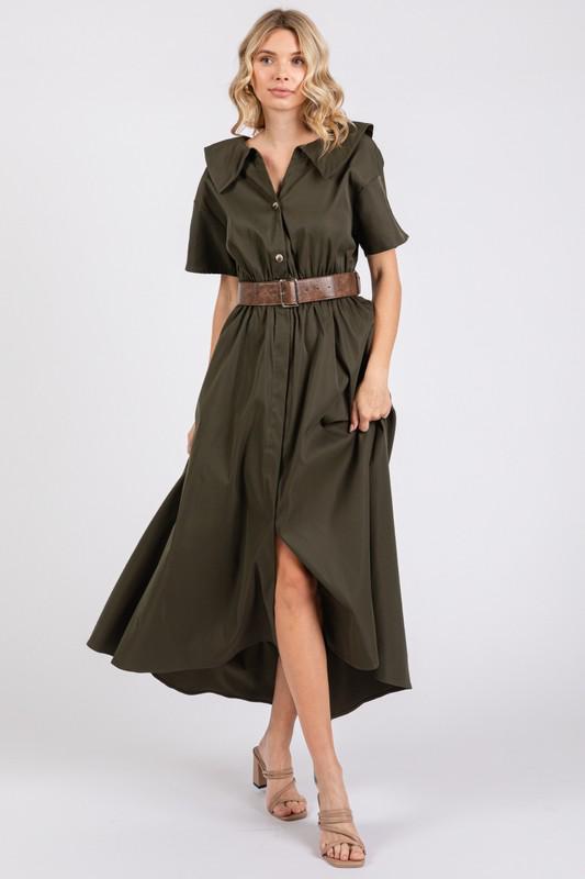 Dark olive b/d high low maxi dress