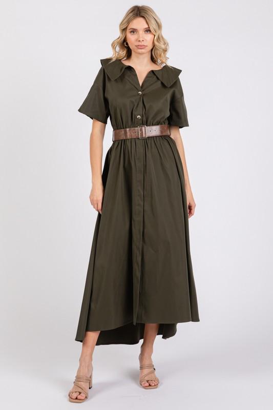 Dark olive b/d high low maxi dress