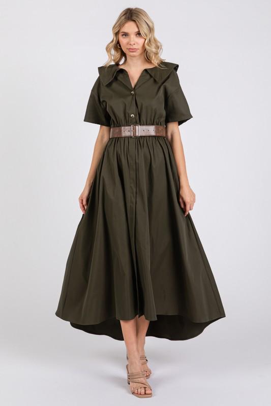 Dark olive b/d high low maxi dress