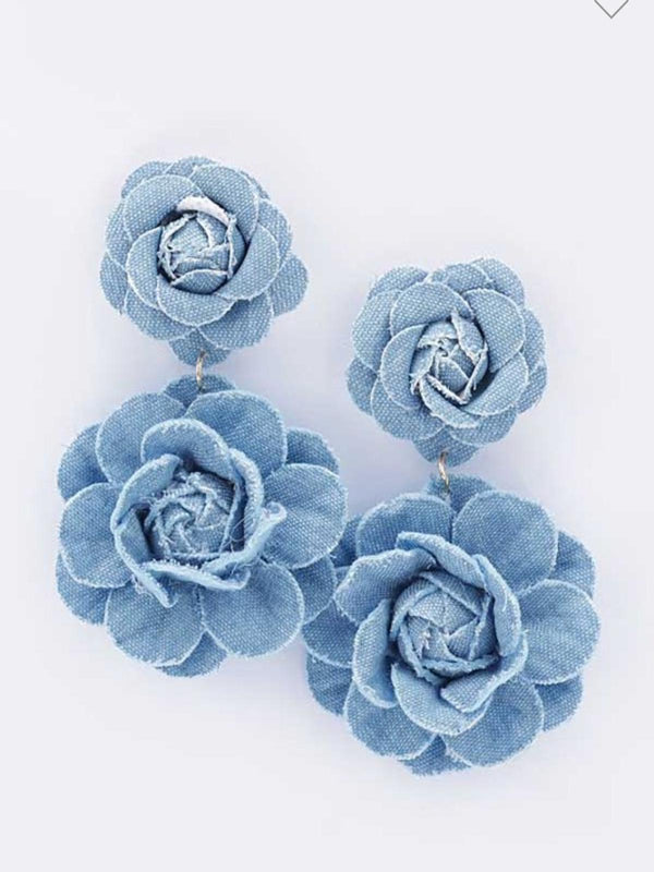 Light denim flower earrings