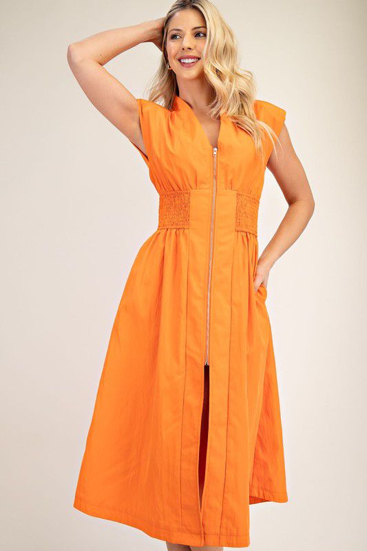 Orange zip front midi dress (Preorder)