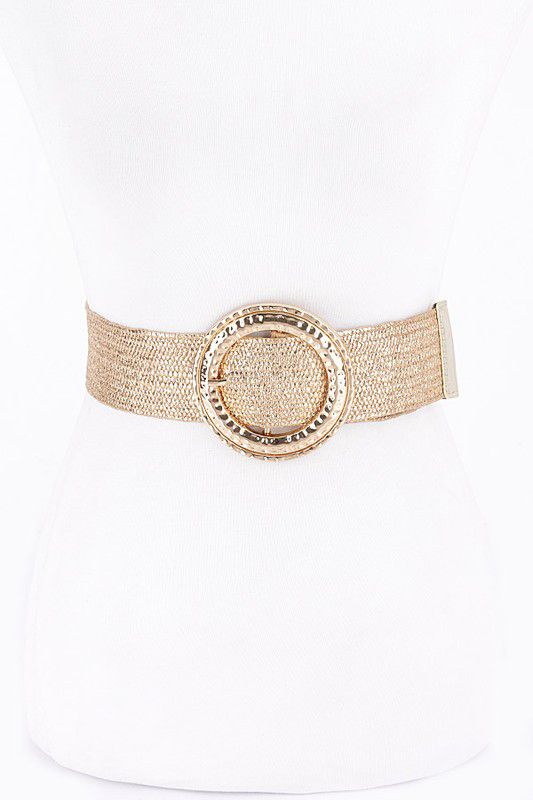 Gold straw round buckle belt