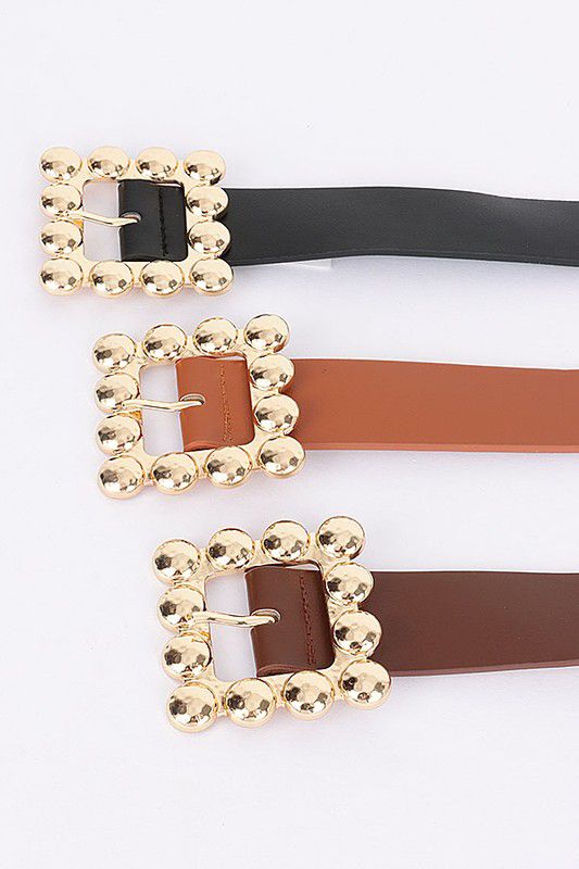 Black square gold buckle  belt