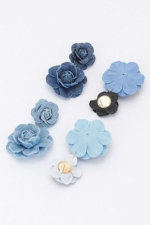 Dark denim flower earrings