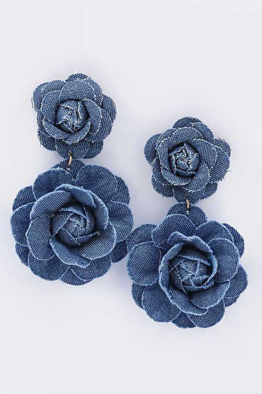 Dark denim flower earrings