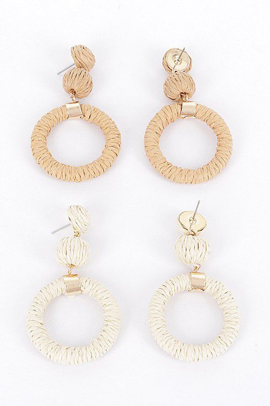 Round faux light straw earrings