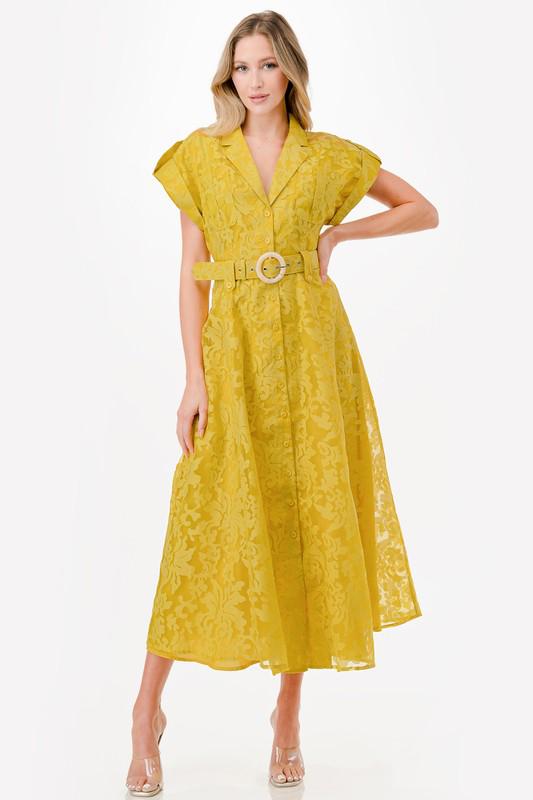 Mustard lace belted dress (Preorder)