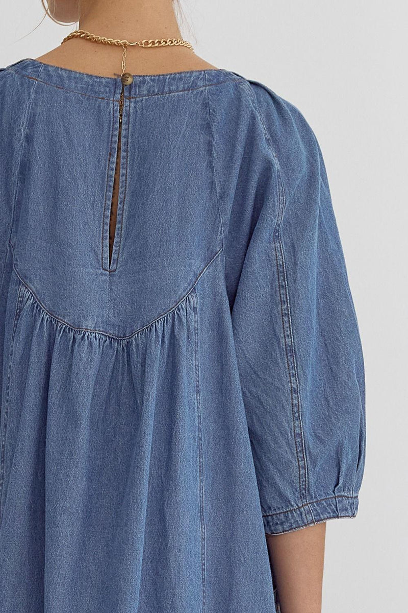 Bubble Sleeve Denim Oversized Short Dress