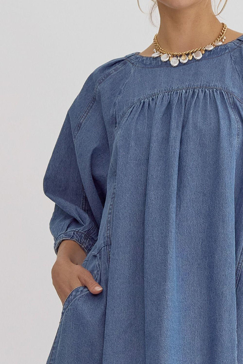 Bubble Sleeve Denim Oversized Short Dress