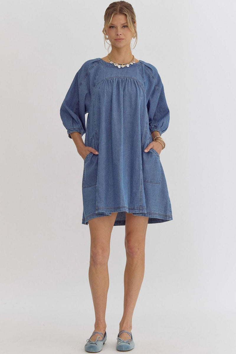 Bubble Sleeve Denim Oversized Short Dress