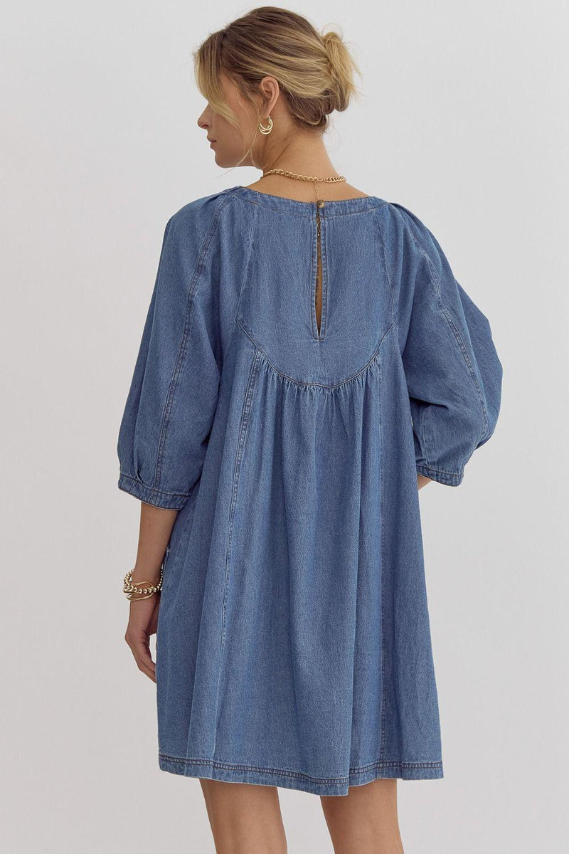 Bubble Sleeve Denim Oversized Short Dress