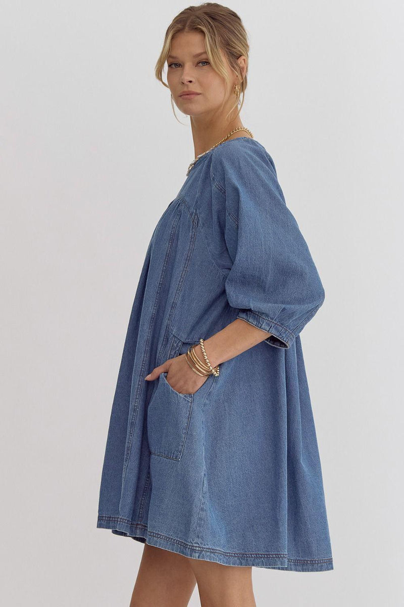 Bubble Sleeve Denim Oversized Short Dress