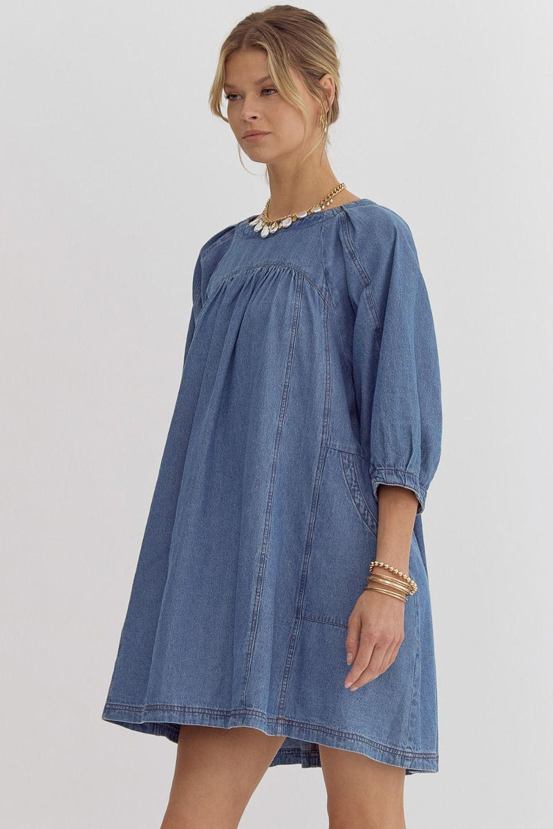 Bubble Sleeve Denim Oversized Short Dress