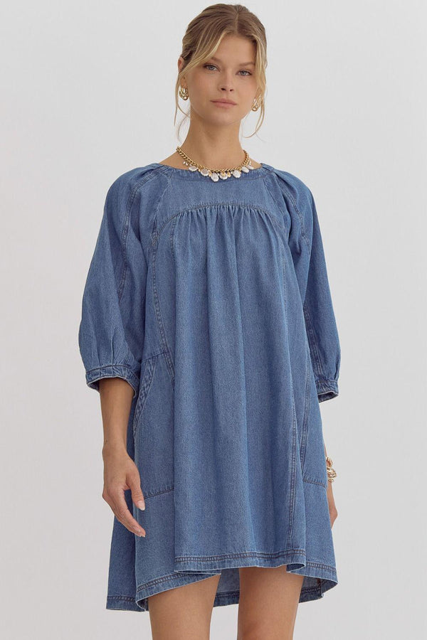 Bubble Sleeve Denim Oversized Short Dress