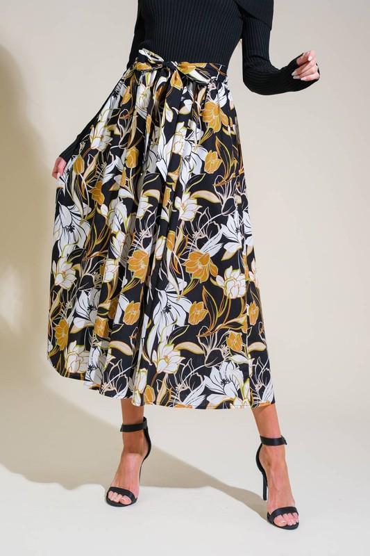 Black & Floral Midi Dress