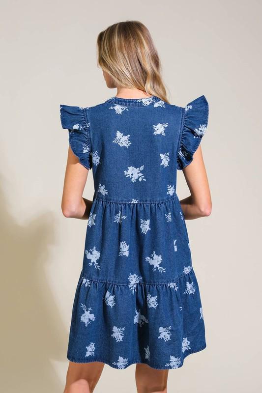 Denim Floral Print Dress