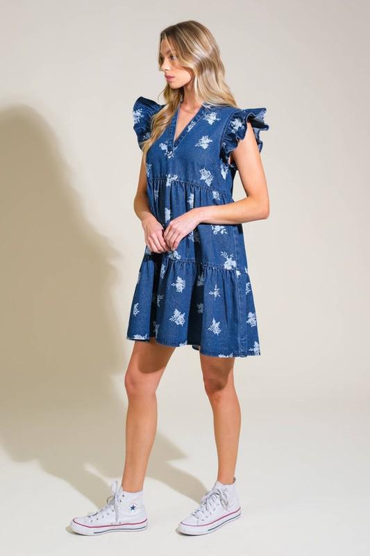 Denim Floral Print Dress