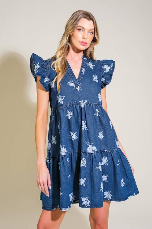 Denim Floral Print Dress