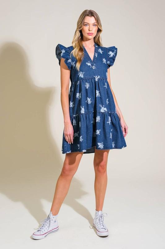 Denim Floral Print Dress