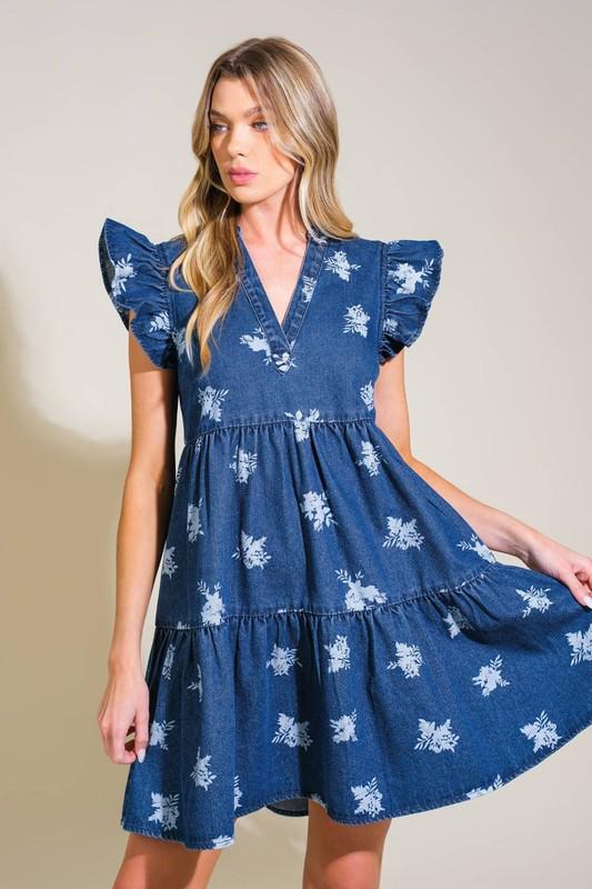 Denim Floral Print Dress