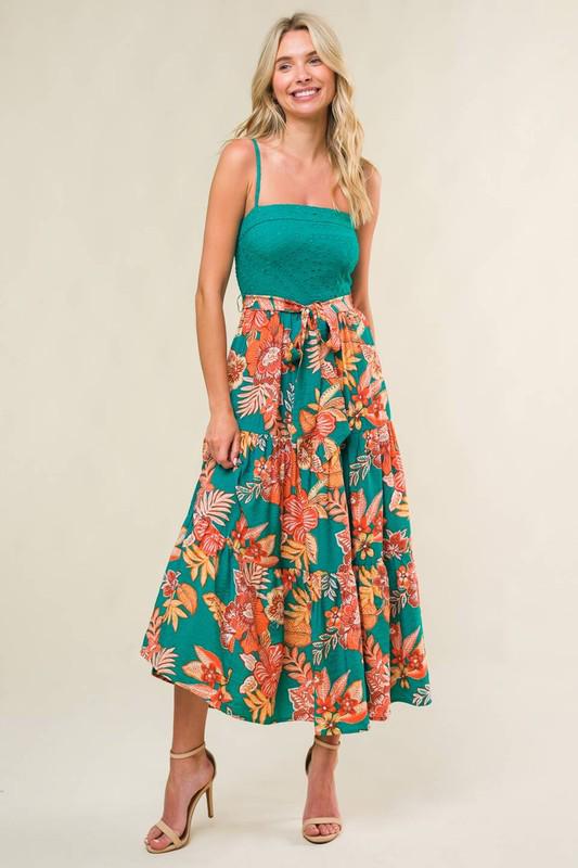 Floral Staps Midi Dress