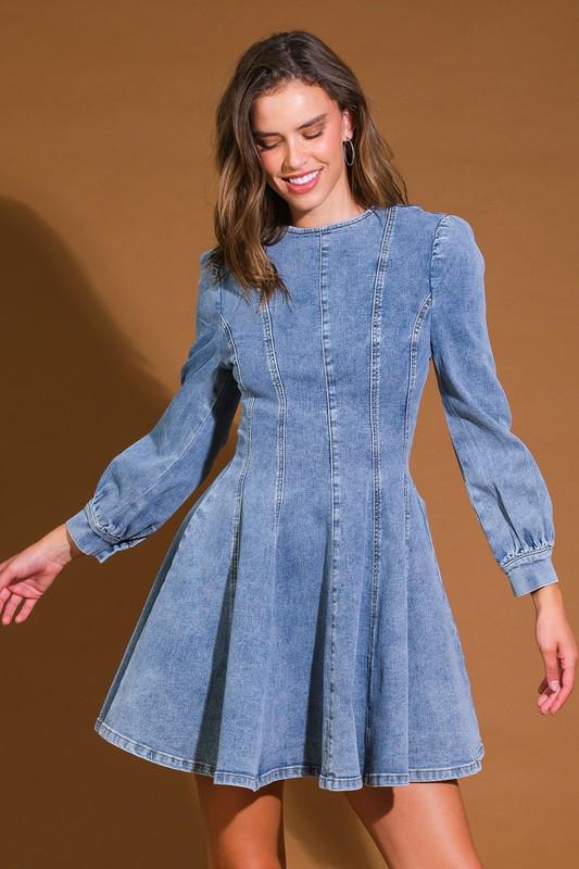 Denim Long Sleeves Short Dress