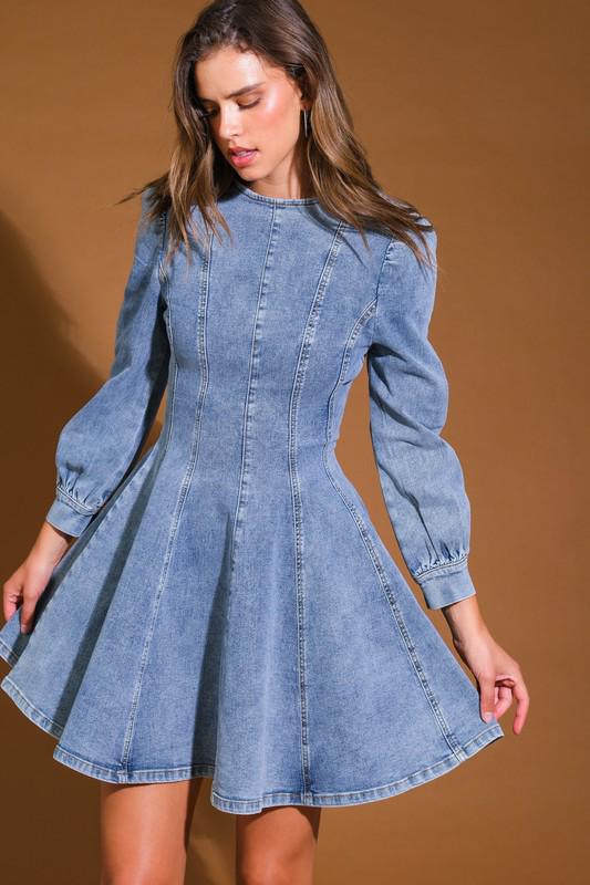 Denim Long Sleeves Short Dress