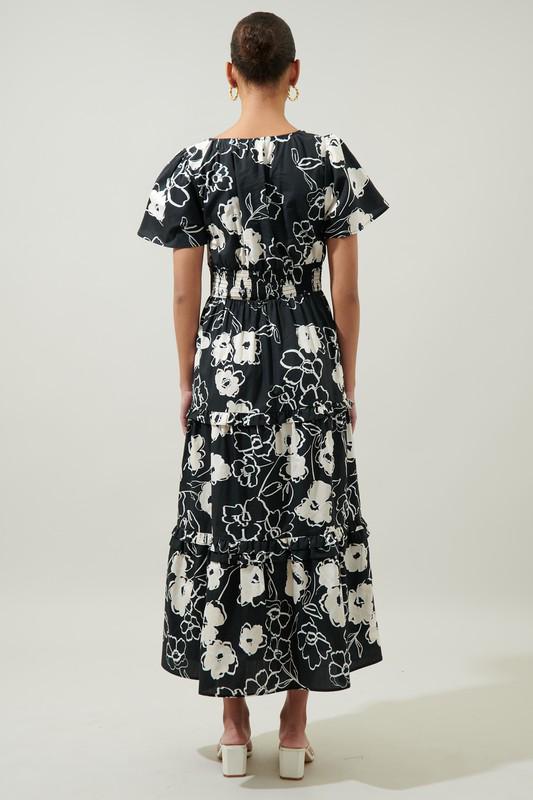 Black & White Flower Print Maxi Dress