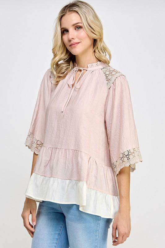 Victorian Mauve Eyelet Details Top