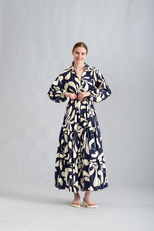 Navy & White Print Maxi Dress