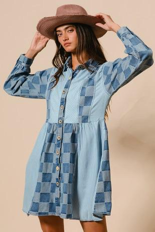 Denim Patchwork Mini Dress